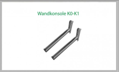 Das Bild zeigt die Wandkonsole K1/DN160, ein Bauteil zur Befestigung von Rohrsystemen an der Wand. Die zwei metallischen Konsolen sind für die Montage von doppelwandigen Schornsteinen oder anderen Rohrleitungen gedacht, um Stabilität und Sicherheit zu gewährleisten. Sie dienen als Halterungen, die an die Wand geschraubt werden, und unterstützen das Rohrsystem in einem bestimmten Abstand zur Wand.