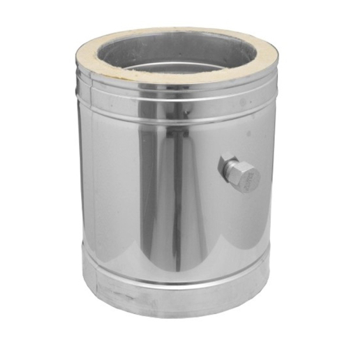 Das Bild zeigt das Produkt 050/DN130 DW Element mit Messöffnung 330/270 mm Dinak. Zu sehen ist ein metallisches Rohrelement mit einer Messöffnung. Auf der linken Seite des Bildes befindet sich eine technische Zeichnung dieses Rohrelements, die die Abmessungen von 270 mm Höhe darstellt. Der Zweck des Bildes ist es, das Aussehen und die Abmessungen des Produktes zu veranschaulichen.