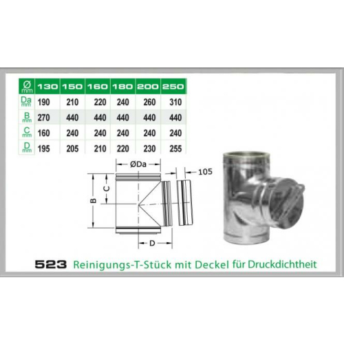 523/DN130 DW Reinigungs-T-Stück mit Deckel für Druckdichtheit Dinak