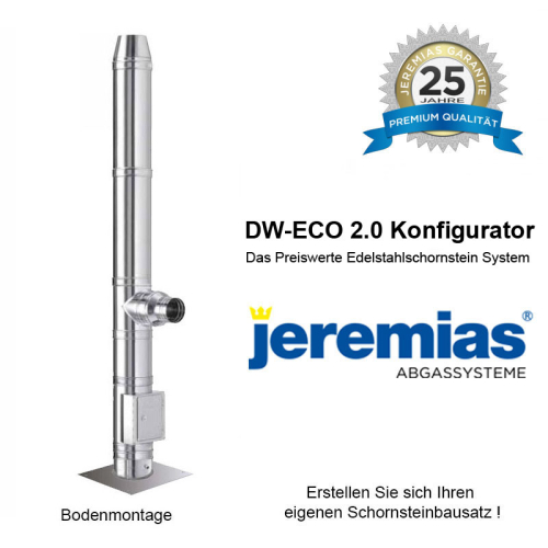 Jeremias DW-ECO 2.0 Edelstahlschornstein 130mm ca. 10,3m Bodenmontage 50-250mm Wandabstand