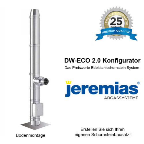 Jeremias DW-ECO 2.0 Edelstahlschornstein 160mm ca. 8,9m Bodenmontage 50mm Wandabstand