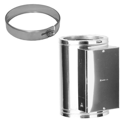 Das Bild zeigt das Produkt 052/DN160 DW Reinigungselement mit Tür 500mm / 440 mm Dinak. Auf der linken Seite des Bildes sind technische Zeichnungen mit Maßangaben, die die Dimensionen des Reinigungselements detailliert darstellen. Die Zeichnung oben zeigt eine Seitenansicht mit Höhen- und Durchmessermaßen, während die Zeichnung unten einen Querschnitt mit entsprechenden Durchmesserangaben präsentiert. Rechts im Bild ist eine fotografische Abbildung des Reinigungselements zu sehen, welches ein zylindrisches, glänzendes Metallrohr mit einer integrierten Inspektions- oder Reinigungstür darstellt. Das Bild dient dazu, die technischen Details und das tatsächliche Aussehen des Reinigungselements für potenzielle Käufer oder Nutzer zu veranschaulichen.