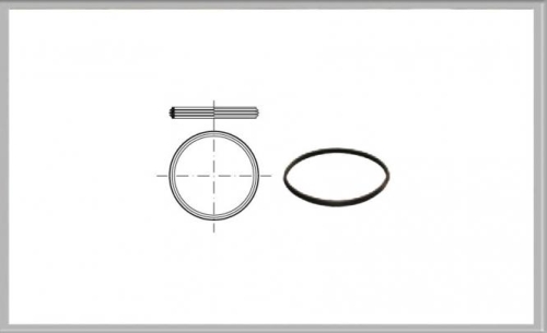 Das Bild zeigt technische Zeichnungen und eine Darstellung der Dichtung 001/DN250 DW6 Dichtung Dinak. Zu sehen ist eine axiale Ansicht, die das kreisförmige Profil der Dichtung abbildet sowie eine seitliche Ansicht, welche die Dicke der Dichtung veranschaulicht. Daneben befindet sich eine realistisch dargestellte Dichtung. Diese Darstellungen dienen dazu, das Aussehen, die Form und die Abmessungen der Dichtung zu vermitteln, um die Identifikation und die Anwendung des Produktes zu erleichtern.