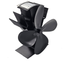 Das Bild zeigt einen schwarzen Edelstahl-Ofenventilator...