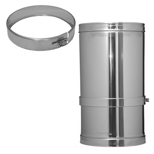 Das Bild zeigt das 235/DN150 DW6 Schiebeelement 250mm - 380mm Dinak. Es ist eine Fotografie eines metallischen Schiebeelements neben einer technischen Zeichnung, die die Abmessungen und den Verstellbereich des Schiebeelements darstellt. Das Schiebeelement ist für Anpassungen in Rohrsystemen konzipiert, wobei es sich zwischen 250 und 380 Millimetern ausfahren lässt, um die Installationslänge entsprechend anzupassen.