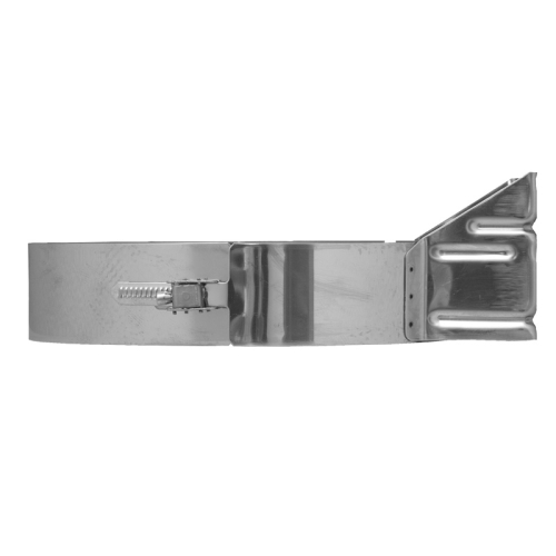 Das Bild zeigt eine technische Zeichnung und Produkttabelle für das 086/DN200 DW6 Wandbefestigungsband Dinak. Links werden Maße wie Durchmesser (Da), Mindestabstand zur Wand (RR) und Mindestabstand zur Sicherung (SS) für verschiedene Rohrdurchmesser in einer Tabelle dargestellt. Rechts im Bild ist eine schematische Zeichnung mit den Abmessungen des Wandbefestigungsbands und ein reales Bild des Bands zu sehen. Der Zweck des Bildes ist es, die spezifischen Maße und das Aussehen des Wandbefestigungsbands zu vermitteln, damit Kunden oder Installateure die Passgenauigkeit und Anwendung verstehen können.