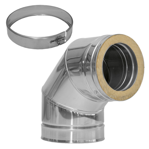 Das Bild zeigt einen 90-Grad-Winkel aus Metall, der vermutlich in Lüftungs- oder Abgasanlagen verwendet wird. Der Produkttitel 433/DN250 DW Winkel 90° Dinak gibt an, dass es sich um einen Bestandteil des Herstellers Dinak handelt, spezifisch um einen doppelwandigen Winkel mit einem Durchmesser von DN250 für Rohrleitungen oder vergleichbare Installationen. Neben dem Produktbild sind technische Zeichnungen und Tabellen zu sehen, die vermutlich Dimensionen und andere wichtige Daten für Installateure oder Planer zur Auswahl der richtigen Produktgröße darstellen.