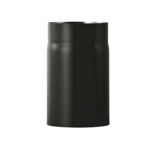 Das Bild zeigt ein Kaminofenrohr, Modell 0,25m ø 180 in der Farbe Schwarz, Produkt #310. Das Rohr dient als Teil eines Abzugssystems für Kaminöfen und ist hier einzeln zur Ansicht dargestellt, um Interessenten die Möglichkeit zu geben, das Design und die Maße des Produkts zu betrachten.