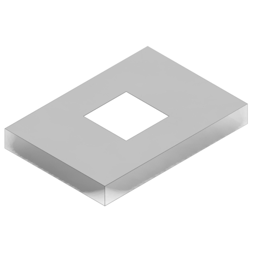 Das Bild zeigt eine Jeremias Kaminabdeckung aus Edelstahl mit einem eckigen Ausschnitt. Die Abdeckung hat die Maße 80x80mm und ist für die Anwendung auf Ziegel- und Betonschornsteinen zur Schornsteinerhöhung konzipiert. Ihre Aufgabe ist es, den Schornstein gegen Niederschlag zu schützen und gleichzeitig den Rauchabzug zu ermöglichen.