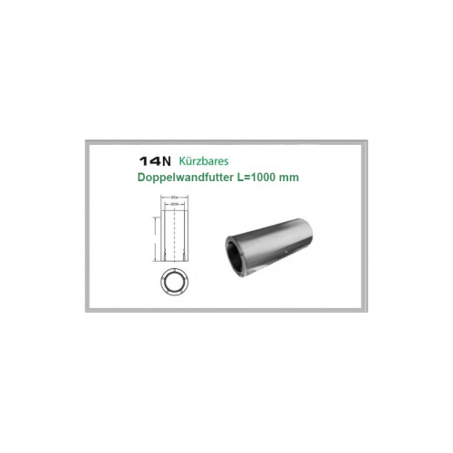 14N/DN200 DW6 Kürzbares Doppelwandfutter L=1000 Dinak Inkl. Klemmband