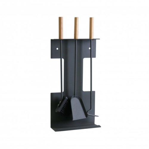 Kaminbesteck 3-tlg.schwarz modern Holzgriffe Kaminoflam