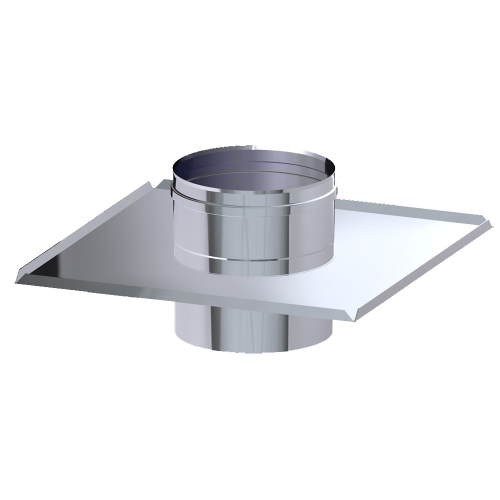 Das Bild zeigt eine Dinak SW6 Schornsteinerhöhung, ein Edelstahlprodukt, das zur Verlängerung eines bestehenden Schornsteins dient. Es besteht aus einem runden, leicht konischen Rohrabschnitt, der auf einer quadratischen Platte sitzt, was zur stabilen Montage auf dem Schornsteinsockel dient. Aufgrund der Konstruktion kann die Schornsteinerhöhung dazu verwendet werden, den Abzug von Rauchgasen zu verbessern und die Einhaltung von Vorschriften bezüglich der Schornsteinhöhe zu gewährleisten.