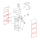 Das Bild zeigt eine Explosionszeichnung der Seitenverkleidung aus Speckstein für die Modelle Stefany und Stefany Forno von La Nordica. Die Zeichnung dient der Veranschaulichung, wo die einzelnen Specksteinplatten am Ofen angebracht werden. Rote Umrandungen kennzeichnen die Positionen der Verkleidungsteile.