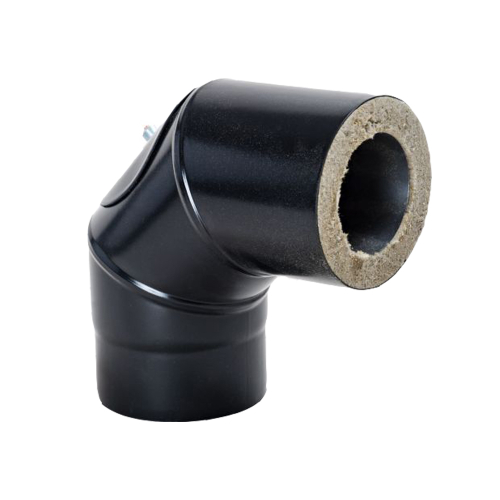 DW-Pellet-Rohr Schwarz 100mm Bogen 90° mit Tür