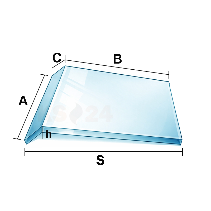 1fach gewinkelte Kaminscheibe nach Maß